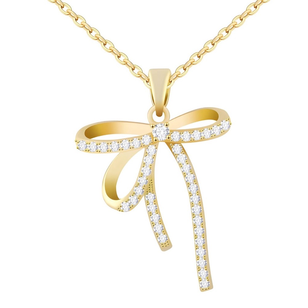 18kt Gold Plated Dainty Layering Bow Detail Necklace - Picture 1 of 4
